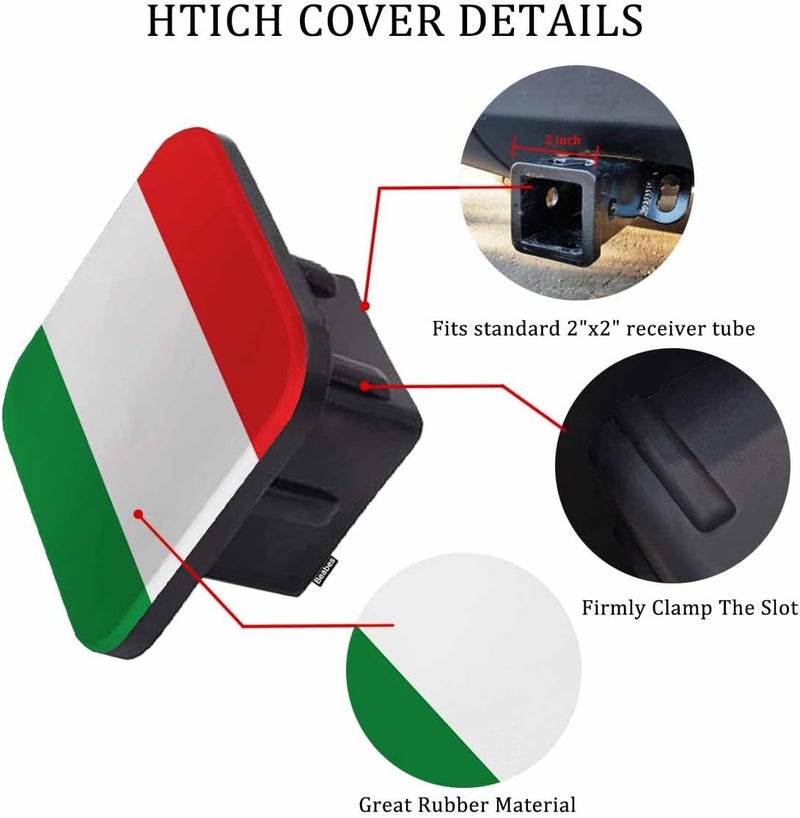 Beabes Italy Flag Hitch Covers 2 Inch National Italian Flag Trailer Hitch Cover Tube Plug Insert, Car Exterior Accessories, Receiver Tube Hitch Cover for Trucks RVs SUVs - Image 3